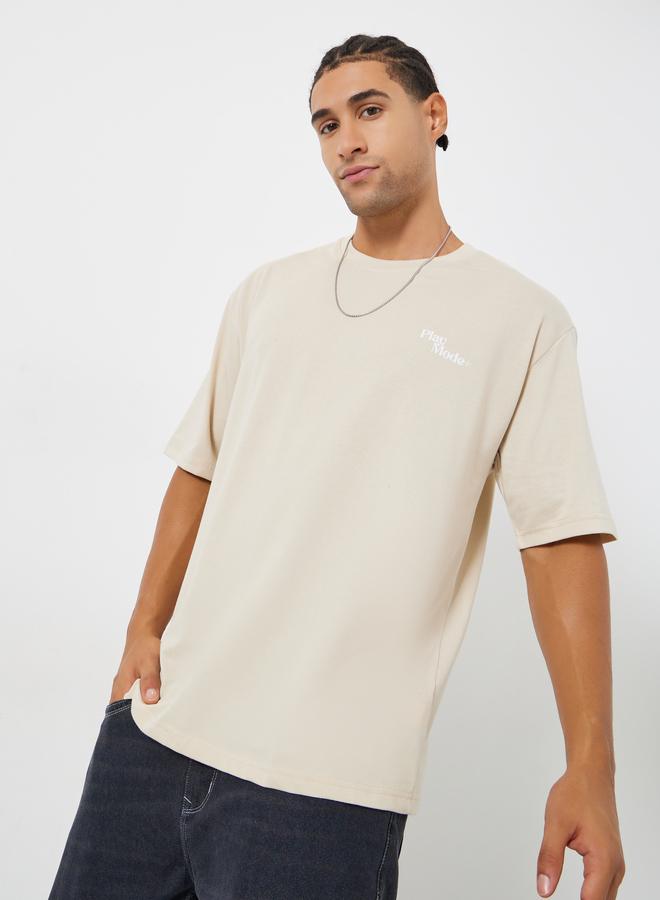 Styli Men Beige Graphic Print Oversized T-Shirt - Image 1